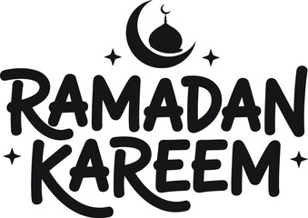 Ramadan Kareem text with crescent moon and mosque islamic