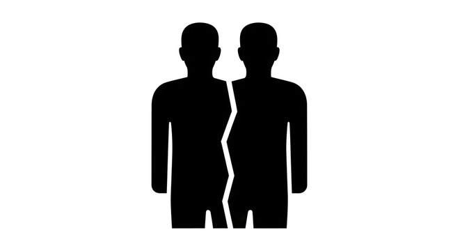 Silhouette of Two People Split in Half Representing Conflict and Separation Vector Concept