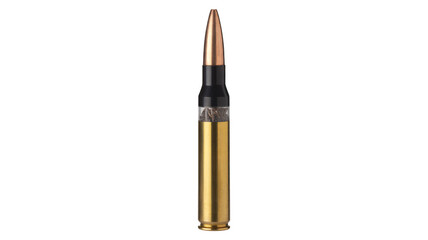 Single Bullet Cartridge in Isolated Studio Shot with Dramatic Lighting on White Background for Firearms Advertising