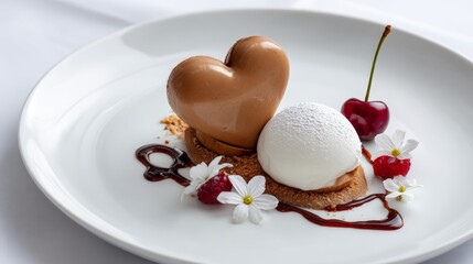 heart dessert on a white plate