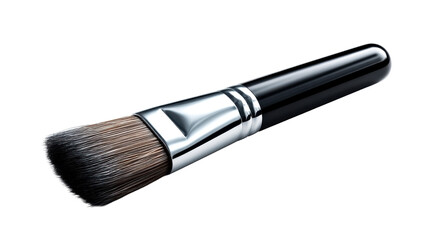 Professional makeup brush with soft bristles and a sleek shiny black handle used for applying various cosmetics and beauty products perfect for promotional content