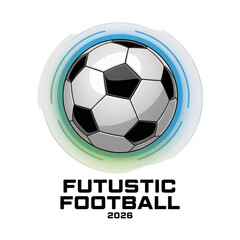 Futuristic Football 2026 Concept with Soccer Ball Isolated on Transparent Background