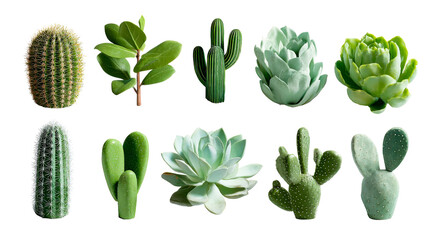 A diverse collection of resilient green cacti and beautiful succulents displaying unique shapes and textures, perfect for botanical themes or minimalist home decor inspiration.