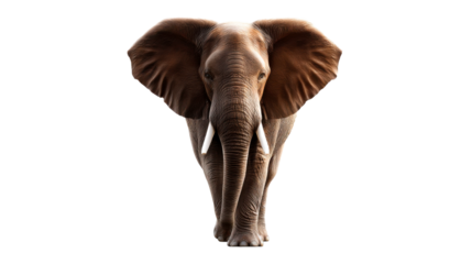 Powerful African elephant walking majestically towards the viewer, symbolizing strength and wild nature for wildlife documentaries, conservation efforts, or educational materials.
