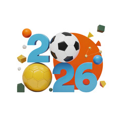 Creative Football 2026 Concept with Soccer Balls and Abstract Shapes on Transparent Background