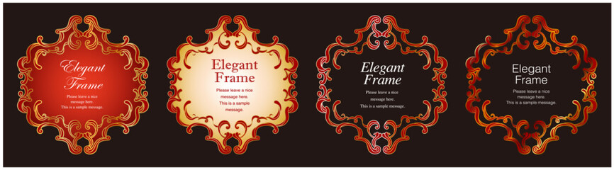 ゴールド装飾が映える高級ラグジュアリー、クラシックフレーム、イラスト、ゴールド、レッド