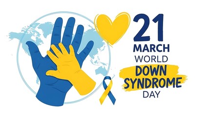 World down syndrome day illustration with blue and yellow hands