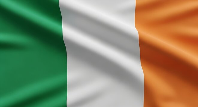 Irish flag waving, textured fabric in green, white, and orange
