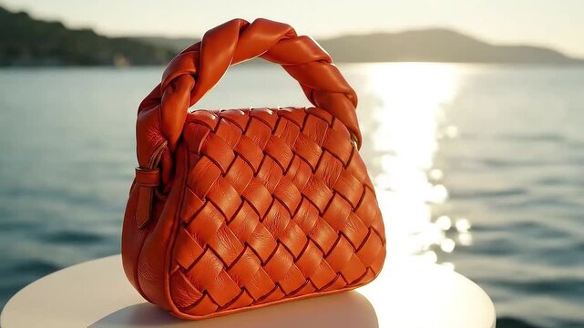 Elegant woven handbag by the sea