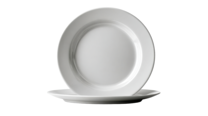 Classic white dinner plates arranged in a dynamic composition, perfect for showcasing elegant kitchenware, restaurant menus, or sophisticated home decor concepts