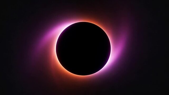 Solar eclipse with vibrant purple and orange glow around the moon