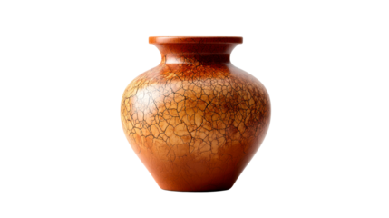 Earthenware vase with a distinctive cracked glaze texture and warm earthy tones perfect for home decor, interior design projects, or decorative object showcases