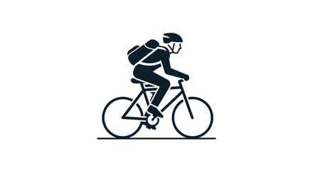 Fototapeta premium Silhouette of a person riding a bicycle with a backpack.