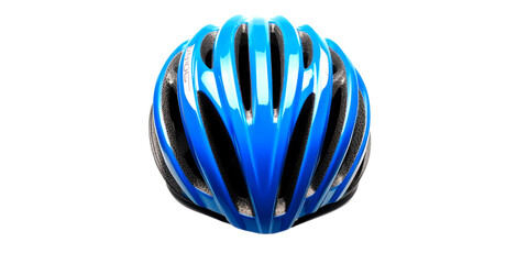A vibrant blue bicycle helmet with a sleek aerodynamic design and multiple ventilation openings provides essential head protection for cycling enthusiasts and commuters