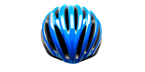 A vibrant blue bicycle helmet with a sleek aerodynamic design and multiple ventilation openings provides essential head protection for cycling enthusiasts and commuters