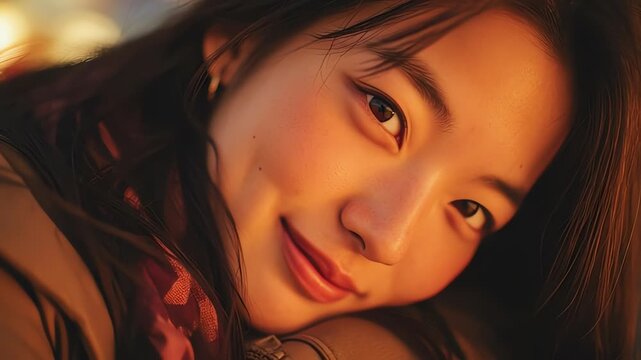 Serene Close Up Portrait of a Peaceful Korean Girlfriend