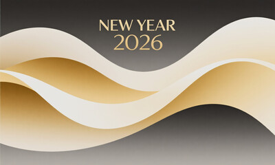 New Year 2026 smooth flowing wave forms refined color transitions ivory champagne gold and soft graphite tones  Generative AI