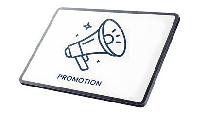 A 3d illustration of a flat megaphone icon  and promotion word representing business communication technology and job