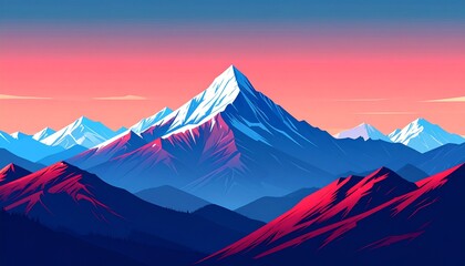 Majestic mountain range at sunset with vibrant pink and blue hues