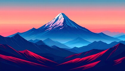 Majestic mountain landscape with snow-capped peak at sunset