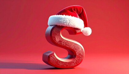 Festive red letter S wearing Santa hat for Christmas
