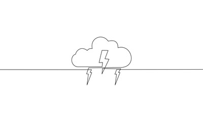 Continuous line drawing of Thunder and cloud isolate on white background.