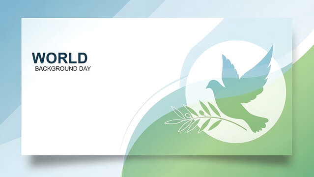 World background day template with elegant dove silhouette and olive branch on soft green and blue wave abstract background for international peace promotion environmental care and global message - Powered by Adobe