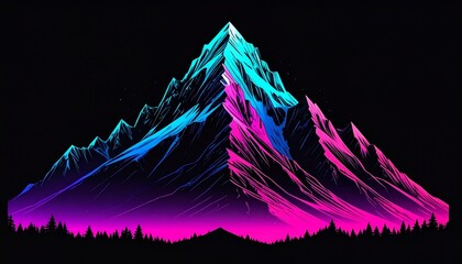 Vibrant mountain landscape with colorful gradient effect at dusk