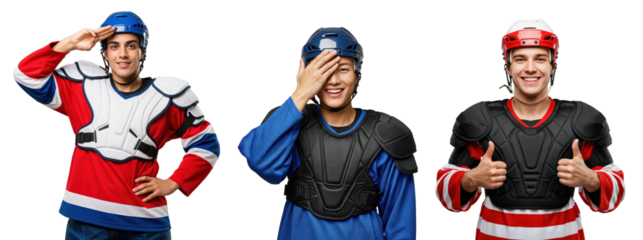 Professional Male Ice Hockey Players in Various Team Jerseys and Protective Gear