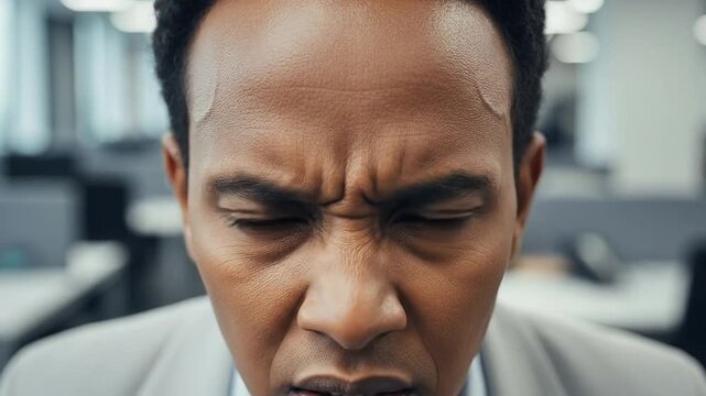 Angry African American Male in Office Environment Showing Frustration and Discontent