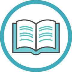 Open book icon symbolizing knowledge, education, and learning within a circular frame