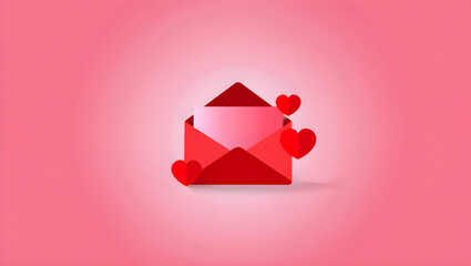 Romantic red envelope with hearts on pink background