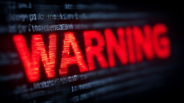A digital warning alert displayed on a screen representing cybersecurity risk detection and system threat awareness.
 - Powered by Adobe