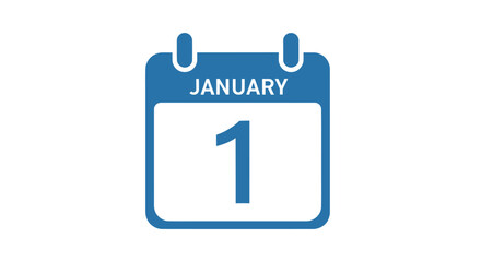 Blue Calendar Icon Displaying January 1st New Years Day.