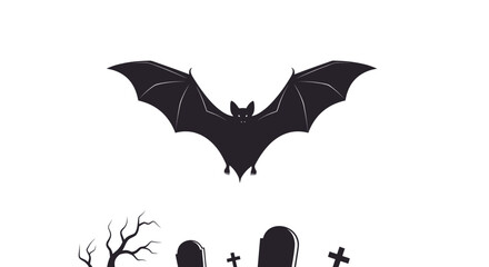 Silhouette of a Black Bat with Spread Wings for Halloween.