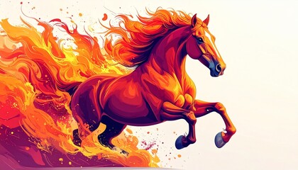 Majestic fiery horse galloping with flowing mane and tail