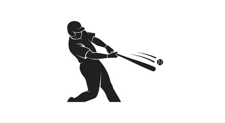 Silhouette of Baseball Player Swinging Bat at Ball.