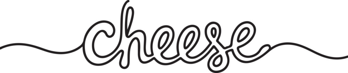 Fototapeta premium Cheese continuous line handwritten calligraphy typography outline, flat black vector illustration