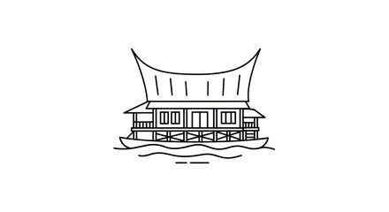 Traditional Indonesian House with Distinctive Curved Roof Design.