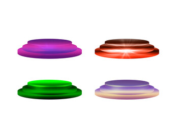Colourful product display podium. Green, purple, sky blue, brown gradient colours podium Isolated on transparent background, png. 3d modern podium template for presentations.