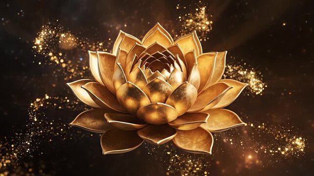Mystical animated blooming gold lotus mandala design radiating spiritual energy in a seamless looping motion background lotus mandala design, prosperity, yoga