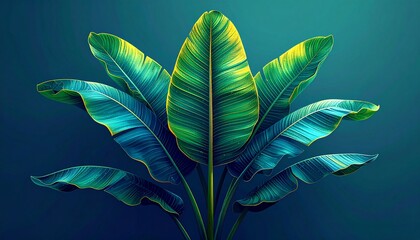 Vibrant tropical plant with large green leaves on dark background