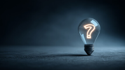 A glass lightbulb containing a glowing question mark representing problem solving, idea generation, and conceptual innovation.

