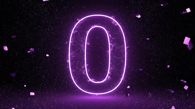 Neon purple abstract zero outline flickers intensely with digital static and corrupted glitch artifacts against a pitch black background Neon, pitch, dark
