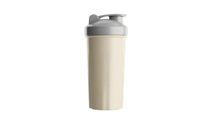 Beige Shaker Bottle with Gray Lid in Modern Minimalist Style with Soft Natural Lighting for Fitness and Sports
