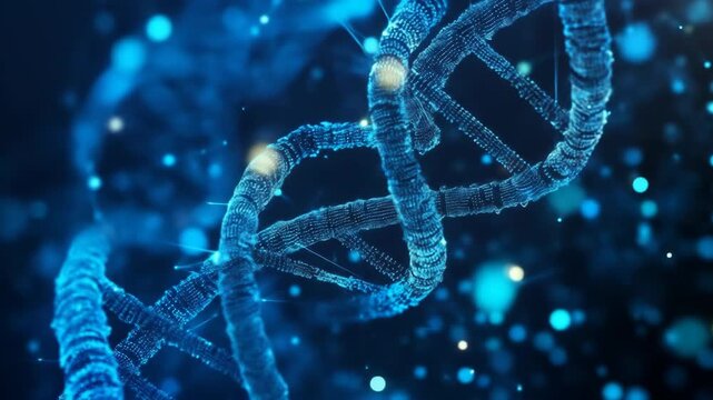 Abstract dna strand illustration against a dark blue background