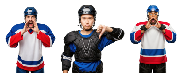 Ice Hockey Players Showing Emotions: Excitement, Disappointment, and Communication Gestures