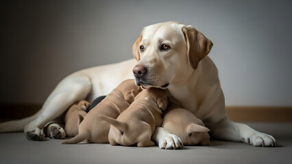 Fototapeta premium Different Dog breeds with puppies Labrador Retriever