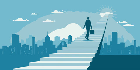 Motivational business success illustration with abstract steps and stairs leading upward representing a journey of career growth.