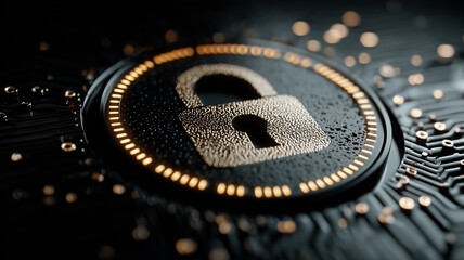 A digital padlock embedded in a circuit board representing secure data protection and advanced cybersecurity integrity.
